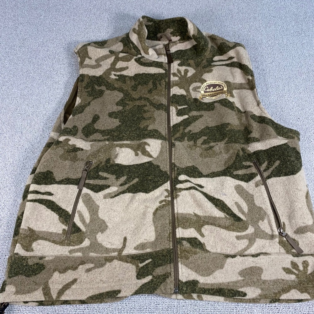 Cabela's Fleece Vest Mens 2XL Camo 50th Anniversary Full Zip Outdoor Hunting EUC